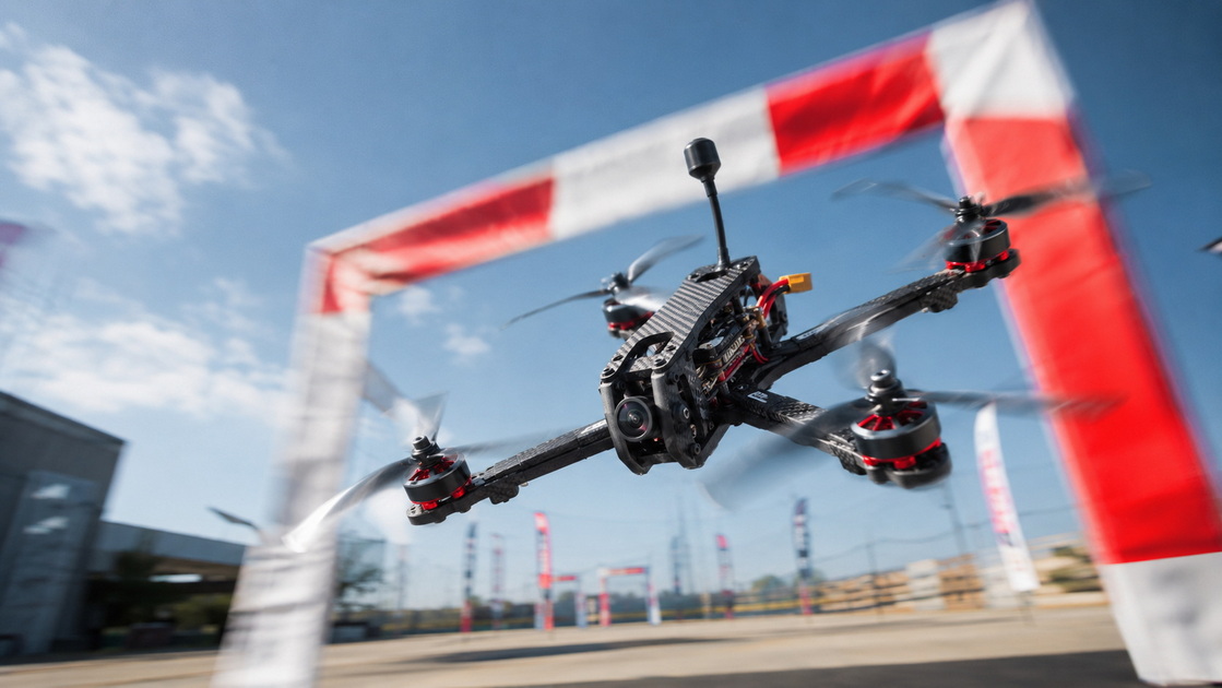 FPV Racing Drone In Flight FPV Racing Drone In Flight