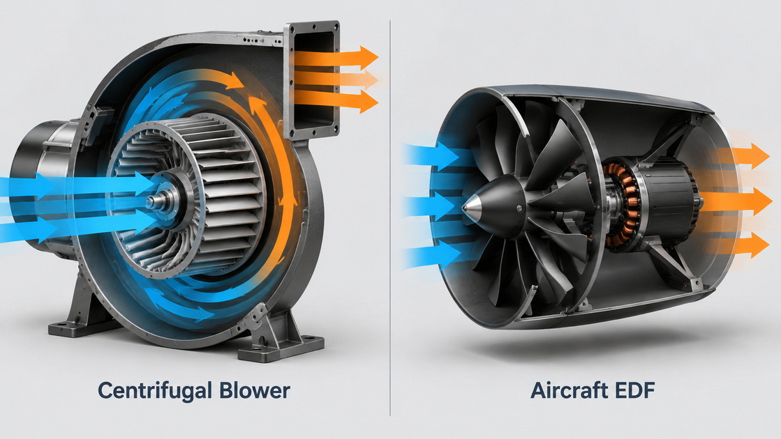 Centrifugal Blower and Aircraft Ducted Fan Airflow Centrifugal Blower and Aircraft Ducted Fan Airflow