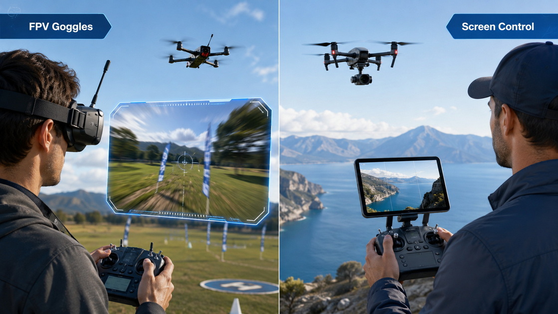 FPV Drone Pilot View And Camera Drone Control