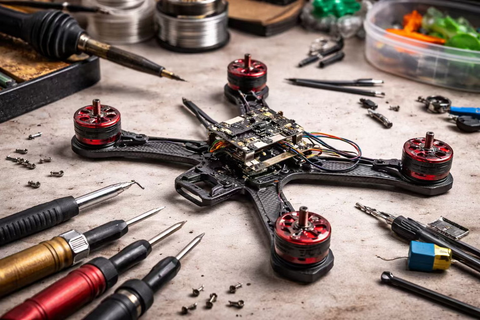 DIY FPV Drone Build On Workbench